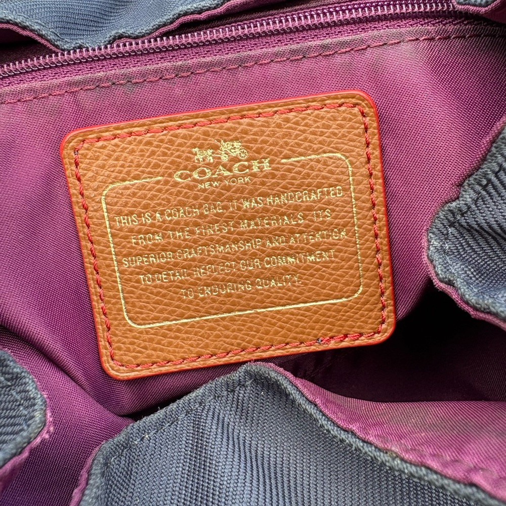 Coach Navy and Tan Sawyer Canvass/ Leather Medium Backpack with Gold Hardware - Picture 6 of 8